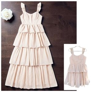 NWT Convertible Sweetheart Neckline Tiered Ruffle Chiffon Maxi Dress 12